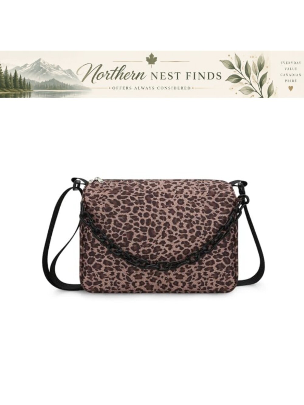 Leopard Print Nylon Crossbody Bag Adjustable Strap Hobo Purse